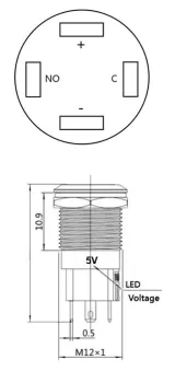 Pulsador | auto-retención on-off | LED rojo 5V | acero inoxidable | 12mm – 3
