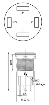 Pulsador | Momentáneo - puls | LED rojo 5V | Acero inoxidable | 12mm – 3