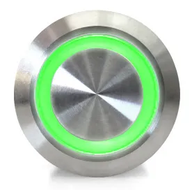 Pulsador | on-off self lock | 12-24V LED Verde | RVS | 16mm