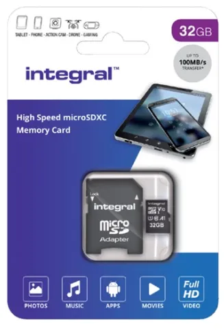 Tarjeta microSDHC Integral 32GB V10 High Speed Class 10 - 100MB/s con adaptador SD