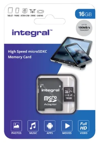 Tarjeta microSDHC Integral 16GB V10 High Speed Class 10 - 100MB/s Adaptador SD