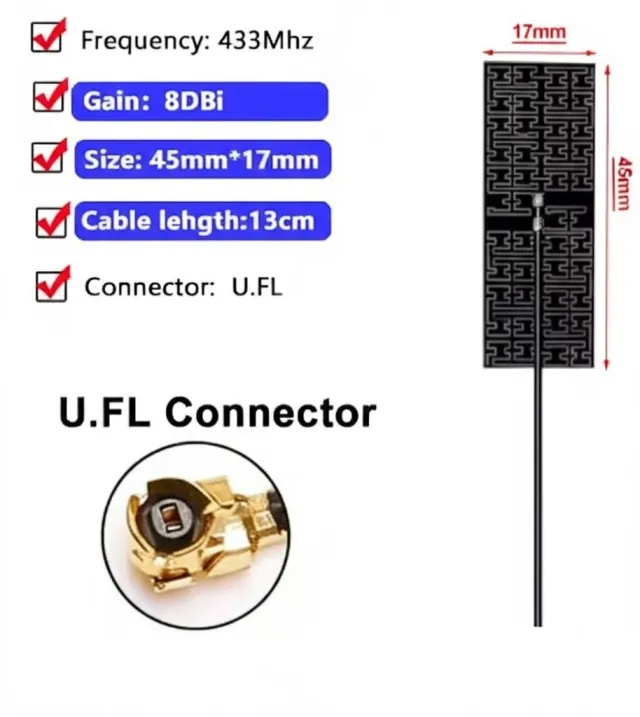 Antena LoRa 433MHz con conexión IPEX