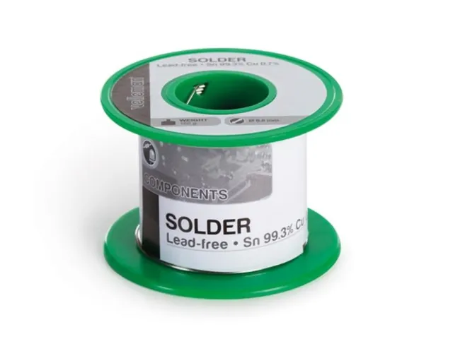Estaño para soldar sin plomo, Sn 99.3%, Cu 0.7%, 0.6 mm, 100 g, rollo