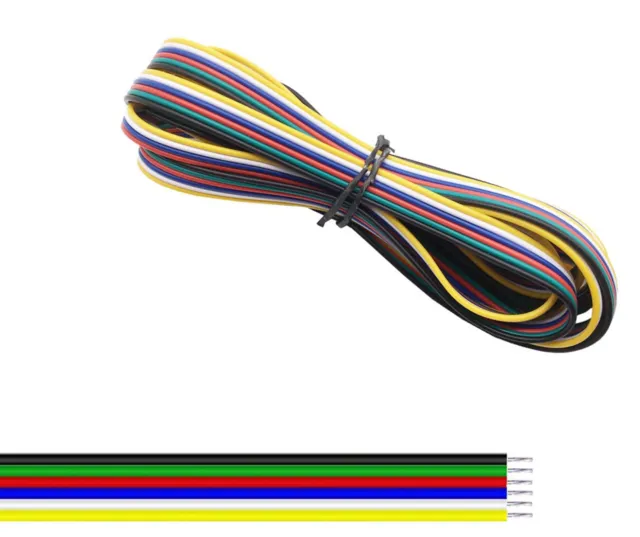 Cable de 6 conductores 22AWG Ø1.3mm amarillo / blanco / azul / rojo / verde / negro 1 metro