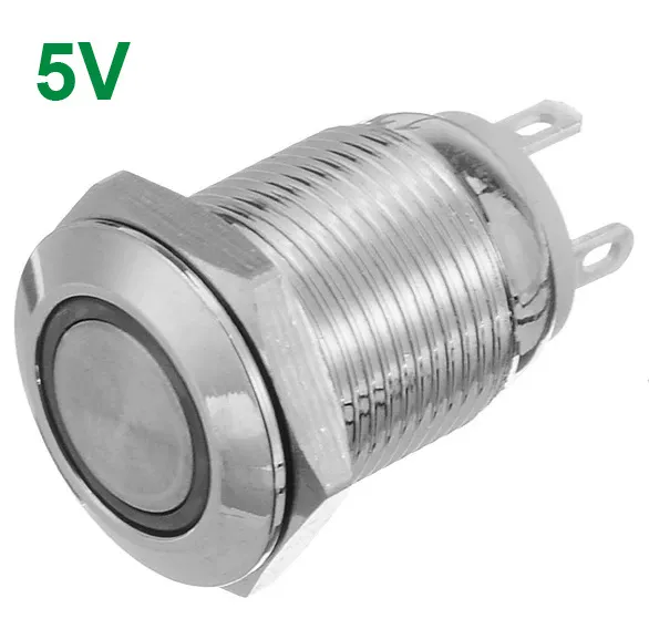 Pulsador | auto-retención on-off | LED azul 5V | acero inoxidable | 12mm