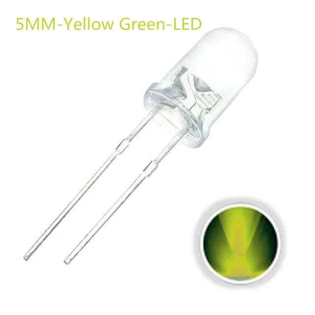 10x Diodo LED Transparente 5mm Verde / Amarillo 2V