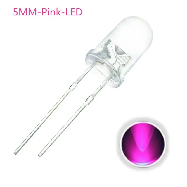 10x Diodo LED Transparente 5mm Rosa 3V