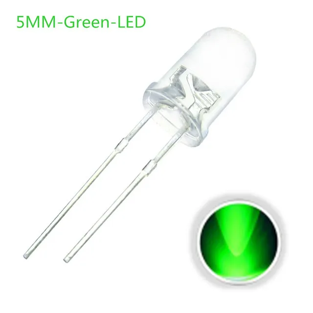10x Diodo LED Transparente 5mm Verde 3V