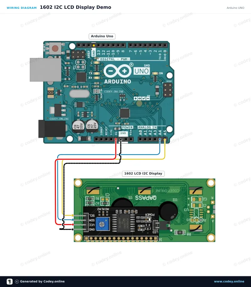 Esquema de conexión: Adaptador I2C para LCD 1602/2004 en un Arduino UNO