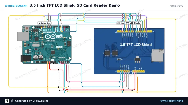 Esquema de conexión: Shield TFT con pantalla táctil de 3.5 inch para Arduino UNO y Mega en un Arduino UNO