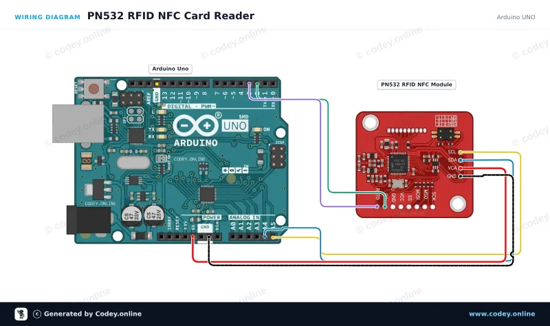 Esquema de conexión: Kit PN532 RFID NFC con tarjeta S50 y llavero S50 en un Arduino UNO