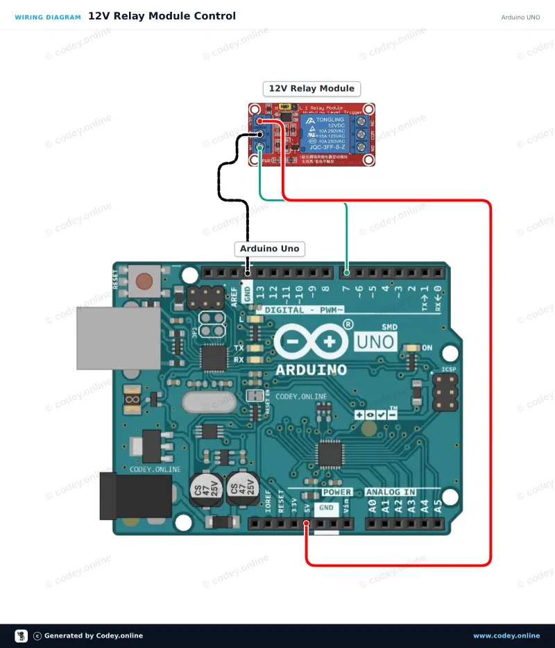 Esquema de conexión: Módulo relé 12v en un Arduino UNO